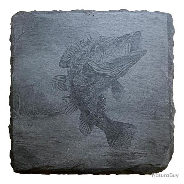 Dessous de verre carr� x4 en ardoise de 10 cm poisson qui saute