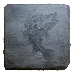Dessous de verre carr&eacute; x6 en ardoise de 10 cm poisson qui saute
