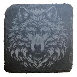 Dessous de verre carr&eacute; x6 en ardoise de 10 cm t&ecirc;te de cerf