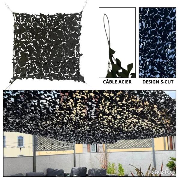 Filet de Camouflage Noir Renforc� C�ble Acier- CamoShadow� 3 x 6 m