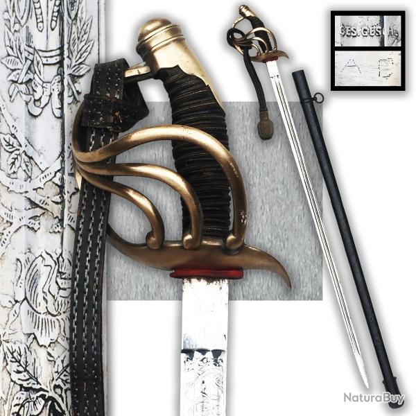 RARISSIME & MASSIF SABRE DE LUXE PALASH DE CUIRASSIER PRUSSIEN LAME GRAVEE KAISER XIX ORIGINAL