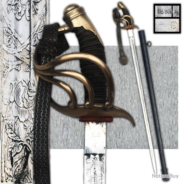 RARISSIME & MASSIF SABRE DE LUXE PALASH DE CUIRASSIER PRUSSIEN LAME GRAVEE KAISER XIX ORIGINAL