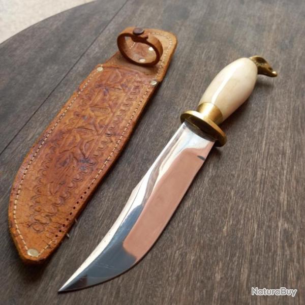 Couteau de Chasse Mexicain T�te De Rapace  avec �tui en cuir Manche en OS