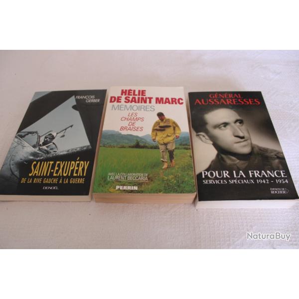 Lot 3 livres Aussaresses, Saint-Marc, Saint-Exup�ry