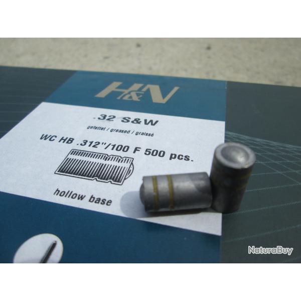 ogives balles hollow base  WADCUTTER en 32 S&W .313 par 500 de chez H&N