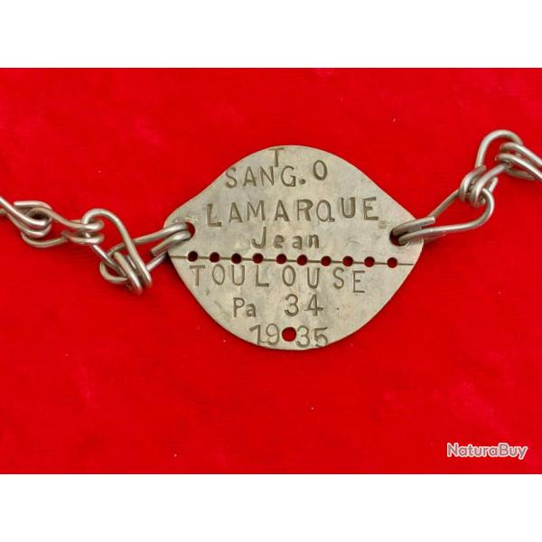 Plaque d'identit� soldat fran�ais WW2 LAMARQUE JEAN