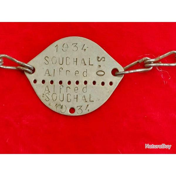 Plaque d'identit� soldat fran�ais WW2 SOUCHAL ALFRED