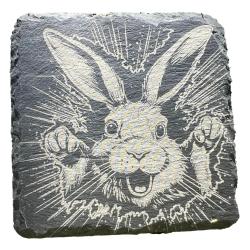 Dessous de verre carr&eacute; en ardoise de 10 cm t&ecirc;te de lapin