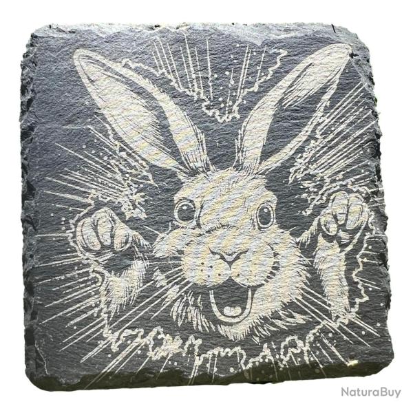 Dessous de verre carr� en ardoise de 10 cm t�te de lapin