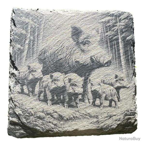 Dessous de verre carr� en ardoise de 10 cm famille sanglier