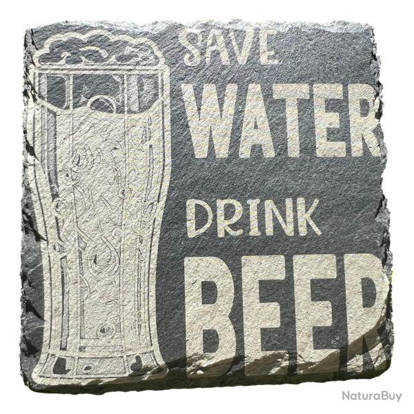 Dessous de verre carr� en ardoise de 10 cm save water