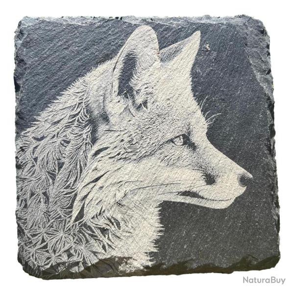 Dessous de verre carr� x6 en ardoise de 10 cm t�te de renard