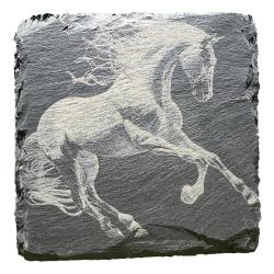 Dessous de verre carr&eacute; x6 en ardoise de 10 cm cheval