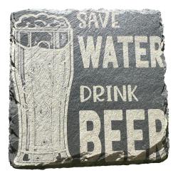 Dessous de verre carr&eacute; x4 en ardoise de 10 cm save water