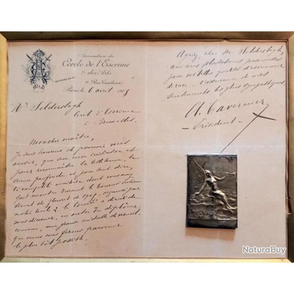 M�daille du Tournoi international de fleuret de 1905 - Cercle de l'escrime et des Arts