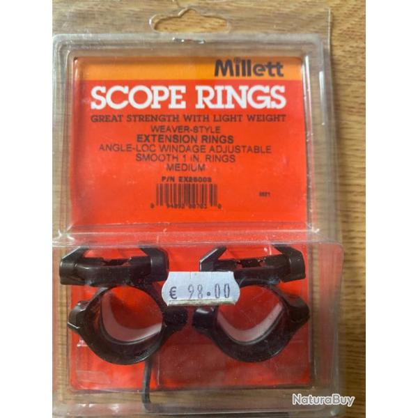 Lot de 2 Colliers MILLETT Extension Angle-Loc 25,4mm Medium - R�glage lat�ral - Rail Weaver