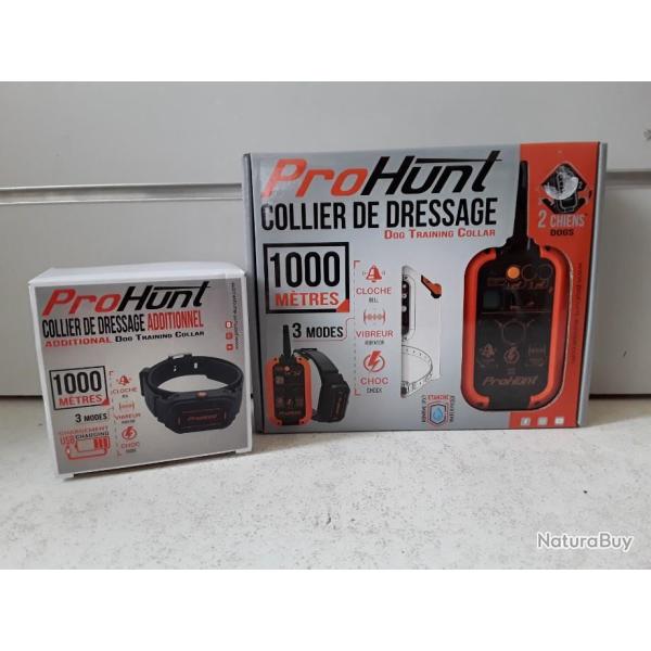 PACK 2 CHIENS: x2 Colliers de dressage Prohunt 1000M + t�l�commande