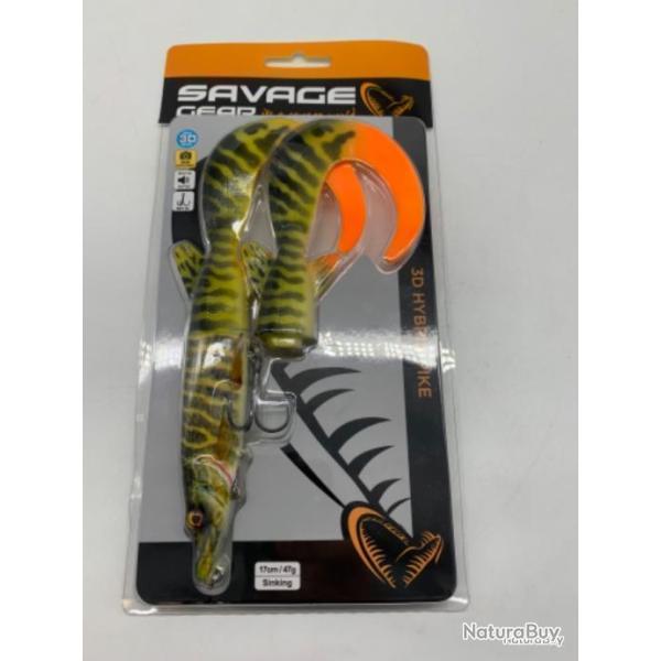 Leurre souple 3D Hybrid pike 17CM/47g sinking Savage gear vert rayure