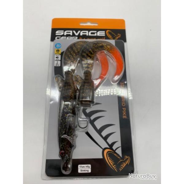 Leurre souple 3D Hybrid pike 17CM/47g sinking Savage gear marron dor� orange