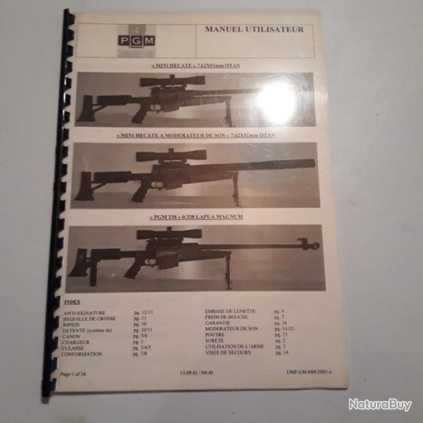 Doc technique : ancien manuel de l'utilisateur du fusil PGM Mini Hecate et 338LM