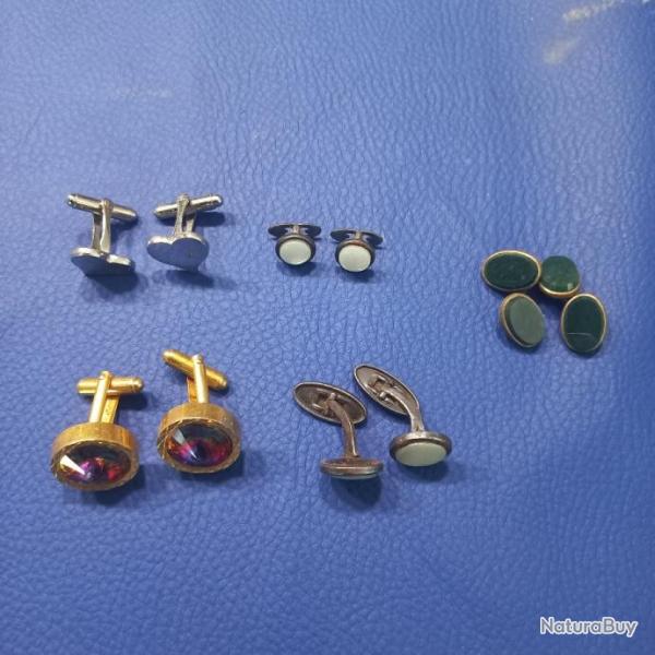 lot (4) 5 paires de bouton de manchette ancien ,  plaqu� or , m�tal dor� , nacre
