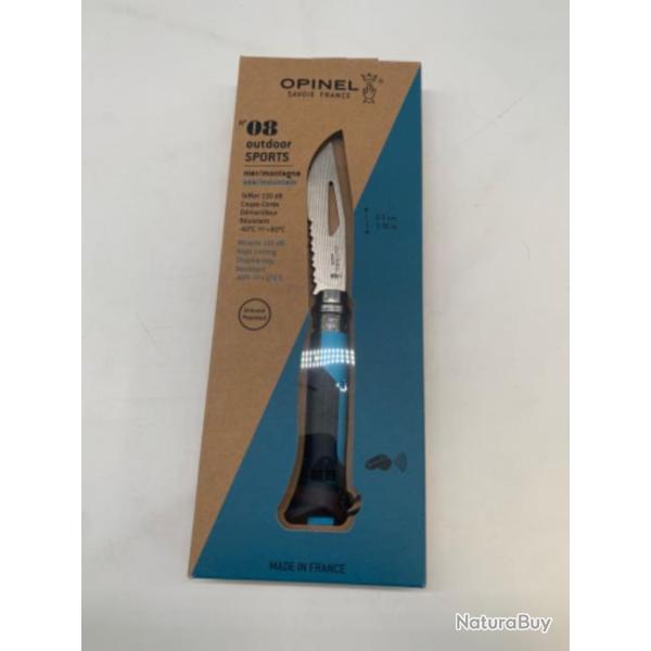 Couteau OPINEL N�08 outdoor sports mer/montagne 8cm coupe corde, d�manilleur resistant