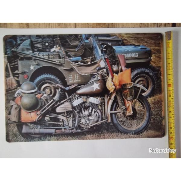 plaque d�coration mus�e m�tal V�hicule militaire Jeep moto arm�e 30 x 20 cm