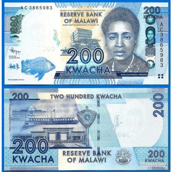 Malawi 200 Kwacha 2012 NEUF Kwachas Billet Parlement