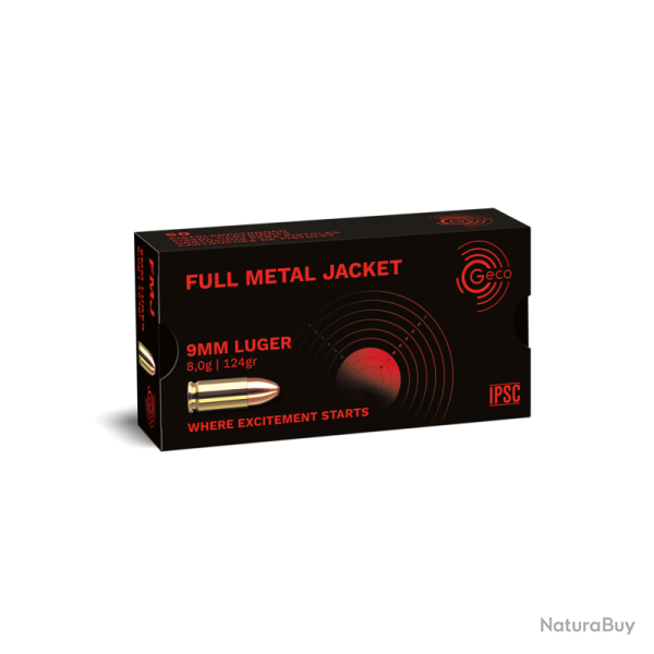 Munitions GECO FMJ CALIBRE 9 mm Luger / 9 x 19 / 9 mm para 124 GRS BOTE DE 50 1 boite ( 50 munition