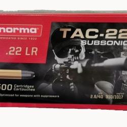 Cartouches NORMA TAC 22 SUBSONIC Calibre 22LR - Boite de 50 unit&eacute;s