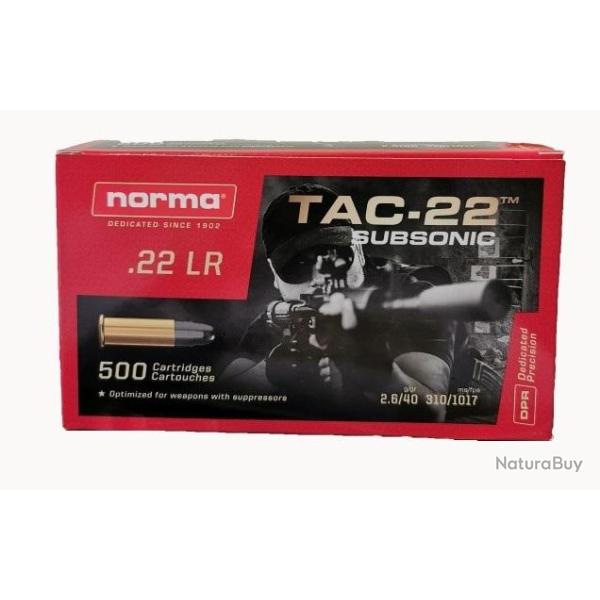 Cartouches NORMA TAC 22 SUBSONIC Calibre 22LR - Boite de 50 unit�s