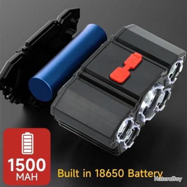 Lampe 5 led  frontale rechargeable  batterie 18650 int�gr�e Offre limit�. B