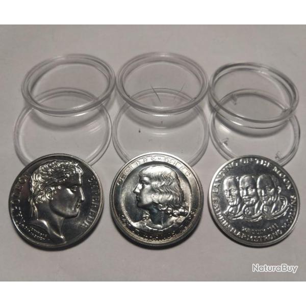 Lot 3 m�daillons : Jeanne d'Arc, Napol�on 1er, Appolo 11 - sous capsules.