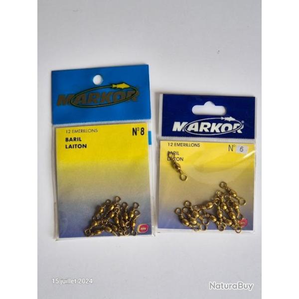 Lot de 24 �merillons baril , couleur laiton, taille  6 et 8