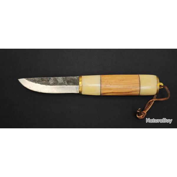 Couteau utilitaire manche os et bois avec �tui cuir