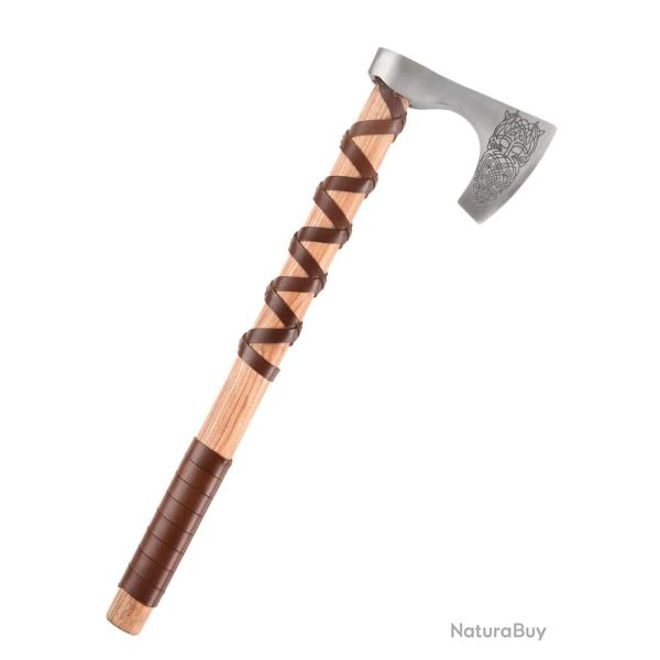 Hache viking en acier moul�, type C, avec gravure et gainage de cuir