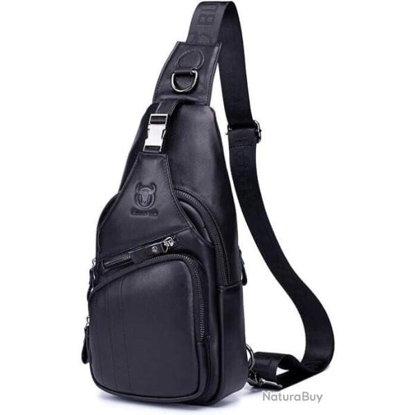 Sac � Main � Bandouli�re pour Homme Sacoche de Poitrine Cuir V�ritable Vintage Noir