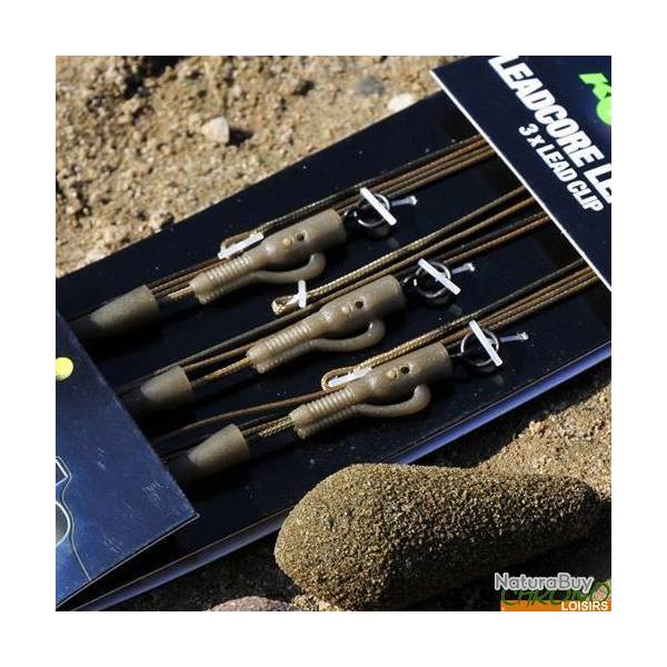 Montage Korda Leadcore Clip Plomb Emerillon Anneau 1m (par 3) Vert