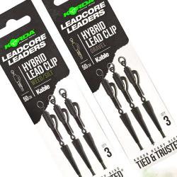 Montage Korda Leadcore Leader Hybrid Lead Clip 50cm (les 3) Weed Silt