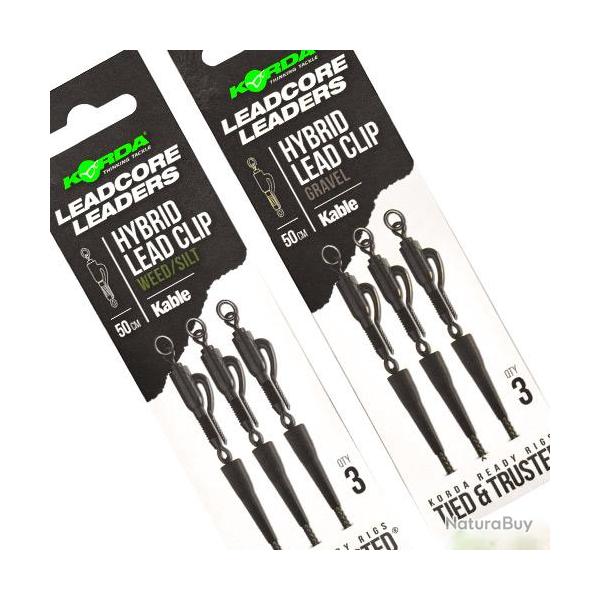 Montage Korda Leadcore Leader Hybrid Lead Clip 50cm (les 3) Weed Silt
