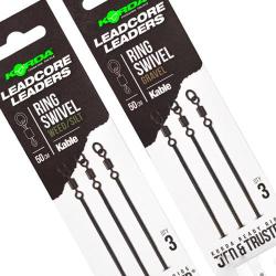 Montage Korda Leadcore Leader Ring Swivel 50cm (par 3) Gravel Brown