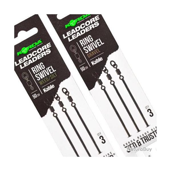 Montage Korda Leadcore Leader Ring Swivel 50cm (par 3) Gravel Brown