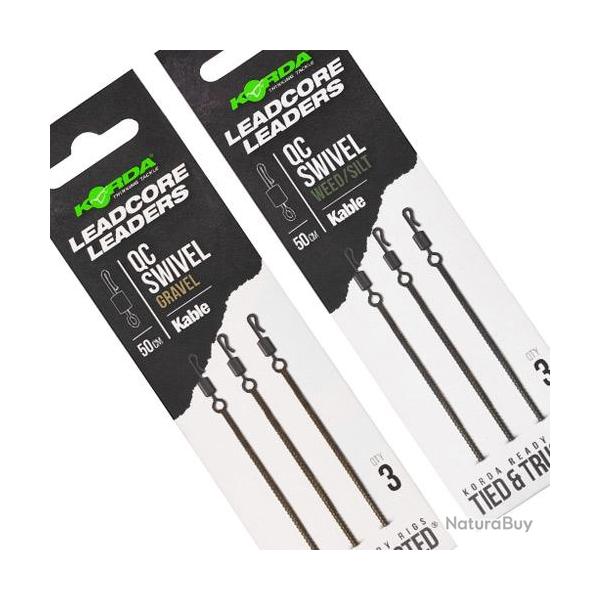 Montage Korda Kable Leadcore Leader LC QC Swivel 50cm (les 3) Gravel