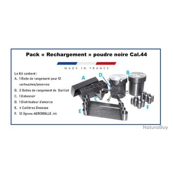 Pack bo�te de rangement cartouche & barillet & cuill�re doseuse & slugs pour poudre noire cal.44