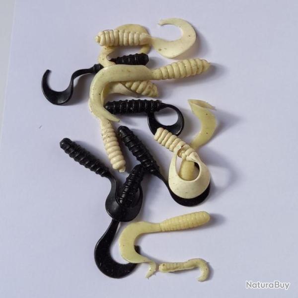 Sachet de 13 Leurres cr�mes et noirs souples 3-6 cm PAFEX, p�che.