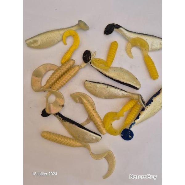 Assortiments de 15 Leurres de diff�rentes formes et couleurs , souples 5-10 cm ,