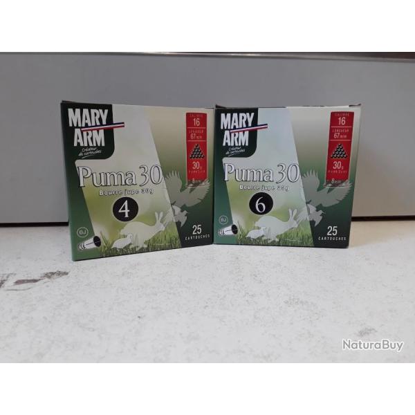 7001  A  1 BOITE DE 25 CARTOUCHES MARY ARM PUMA 30 CAL16 30G BOURRE JUPE NEUF
