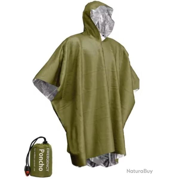 Poncho D'urgence jetable imperm�able et coupe vent , ultra compact et ultra l�ger. Vert OD Green