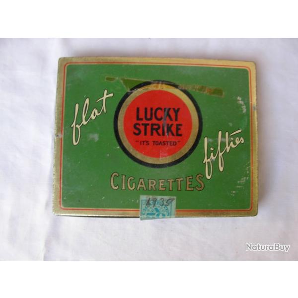 WW2 US BOITE DE CIGARETTES VIDE MTAL AMRICAINE " LUCKY STRIKE " FABRICATION AVANT/APRS GUERRE 4