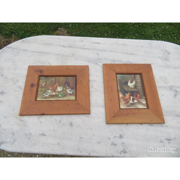 D�co Vintage - Paire d'impression ol�ographique sur panneau th�me de "La Basse Cour"-Angleterre(XX�)